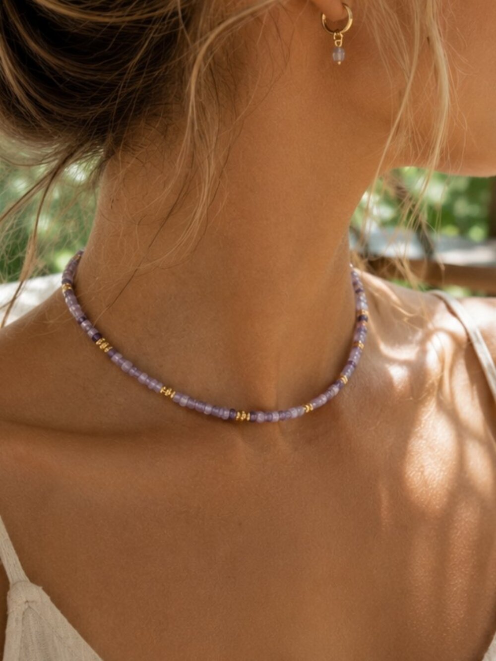 Quiet Lavender Amethyst Tiny Bead Necklace | Handmade Gemstone Choker